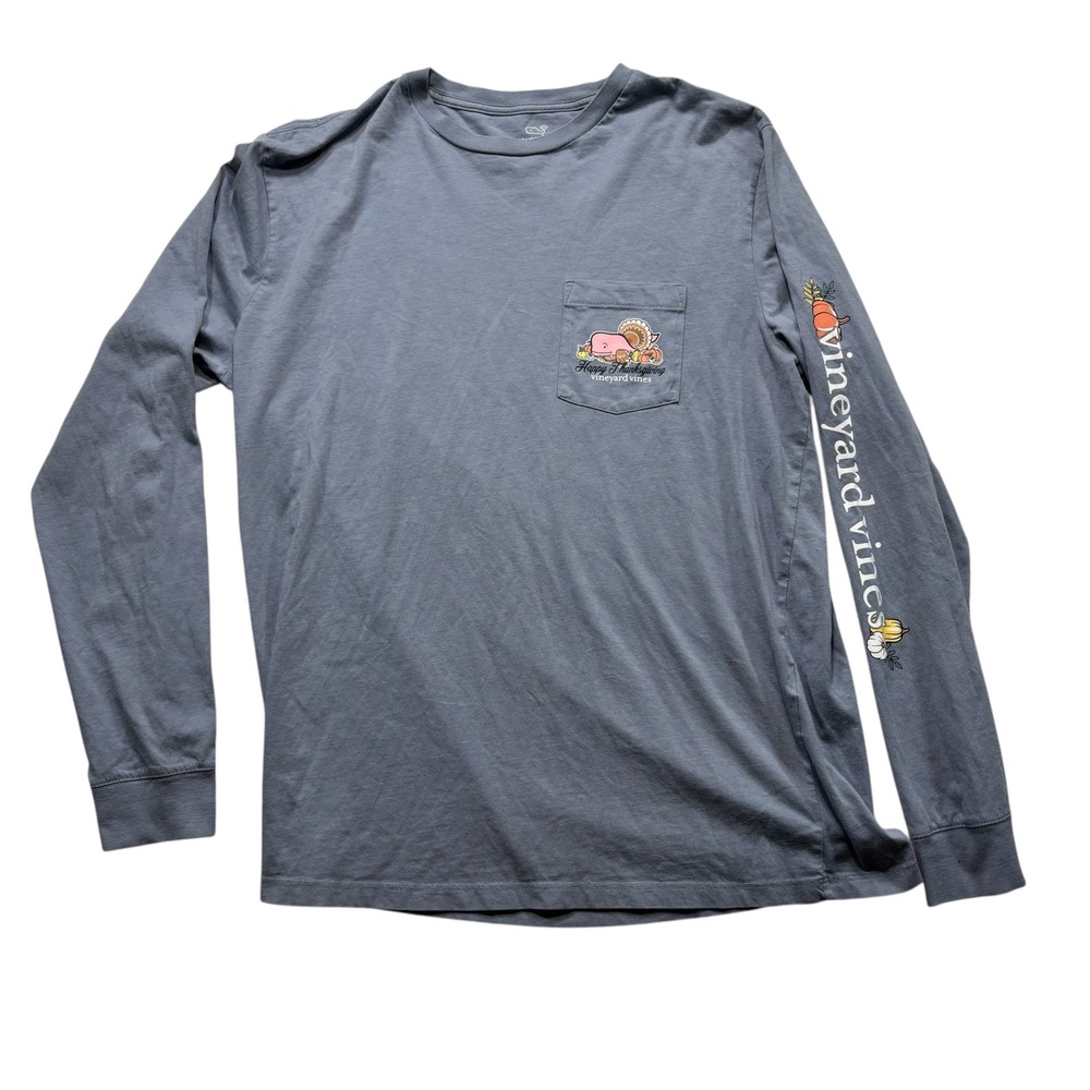 Vineyard Vines Mens Happy Thanksgiving Turkey Whale Long Sleeve T-Shirt #1178